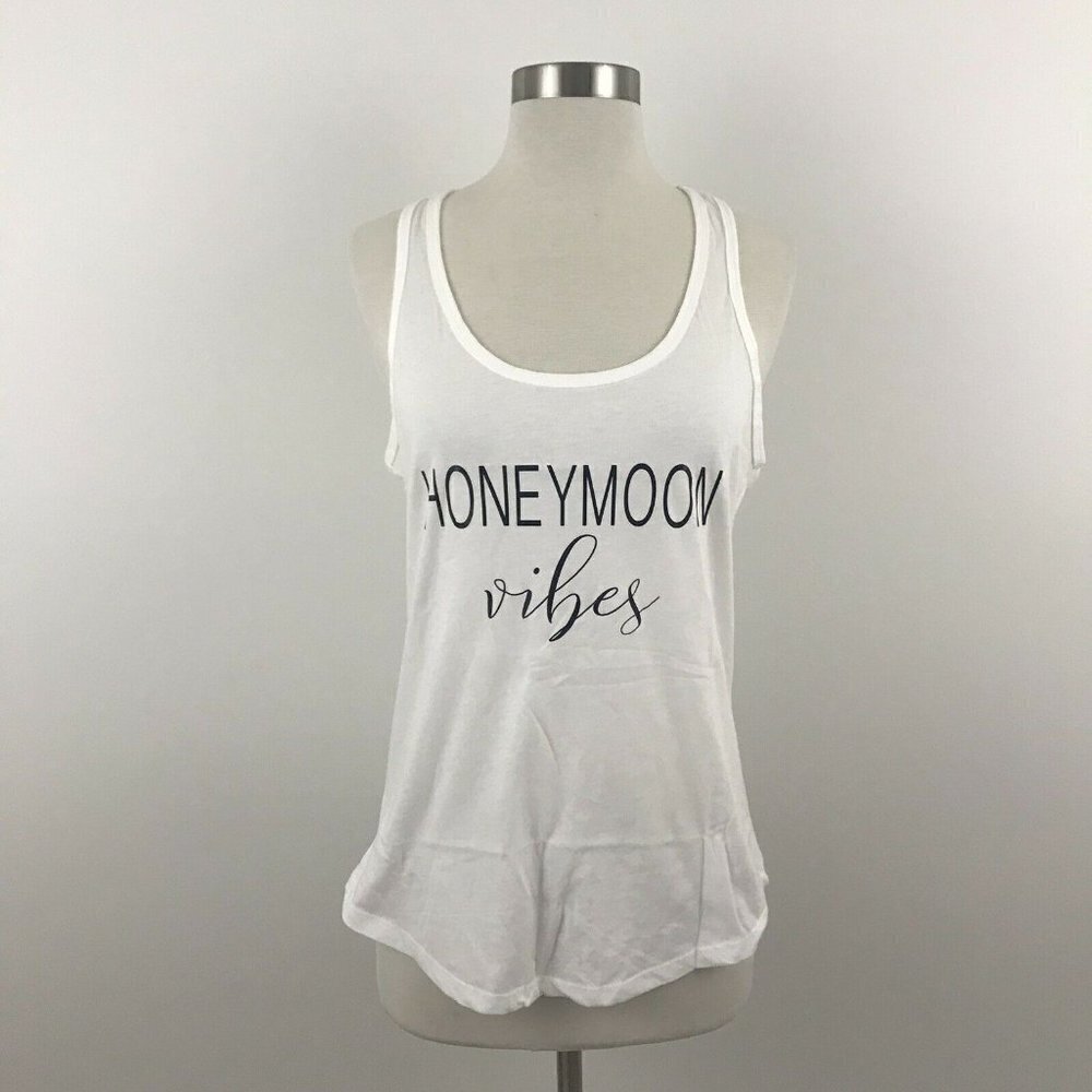Next Level Tank‎ Womens Medium Honeymoon Vibes Vinyl Racerback White Black